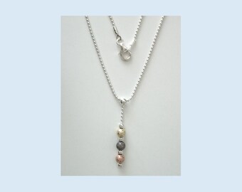 Triple Metal Foil Bead Pendant w/ 16&quot; Sterling Silver 1.5 mm Bead Chain Vintage