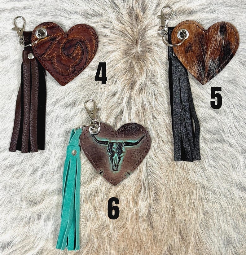 Cowhide and Leather Purse Charms-Heart Key Chains-Zipper pull Accessory image 5