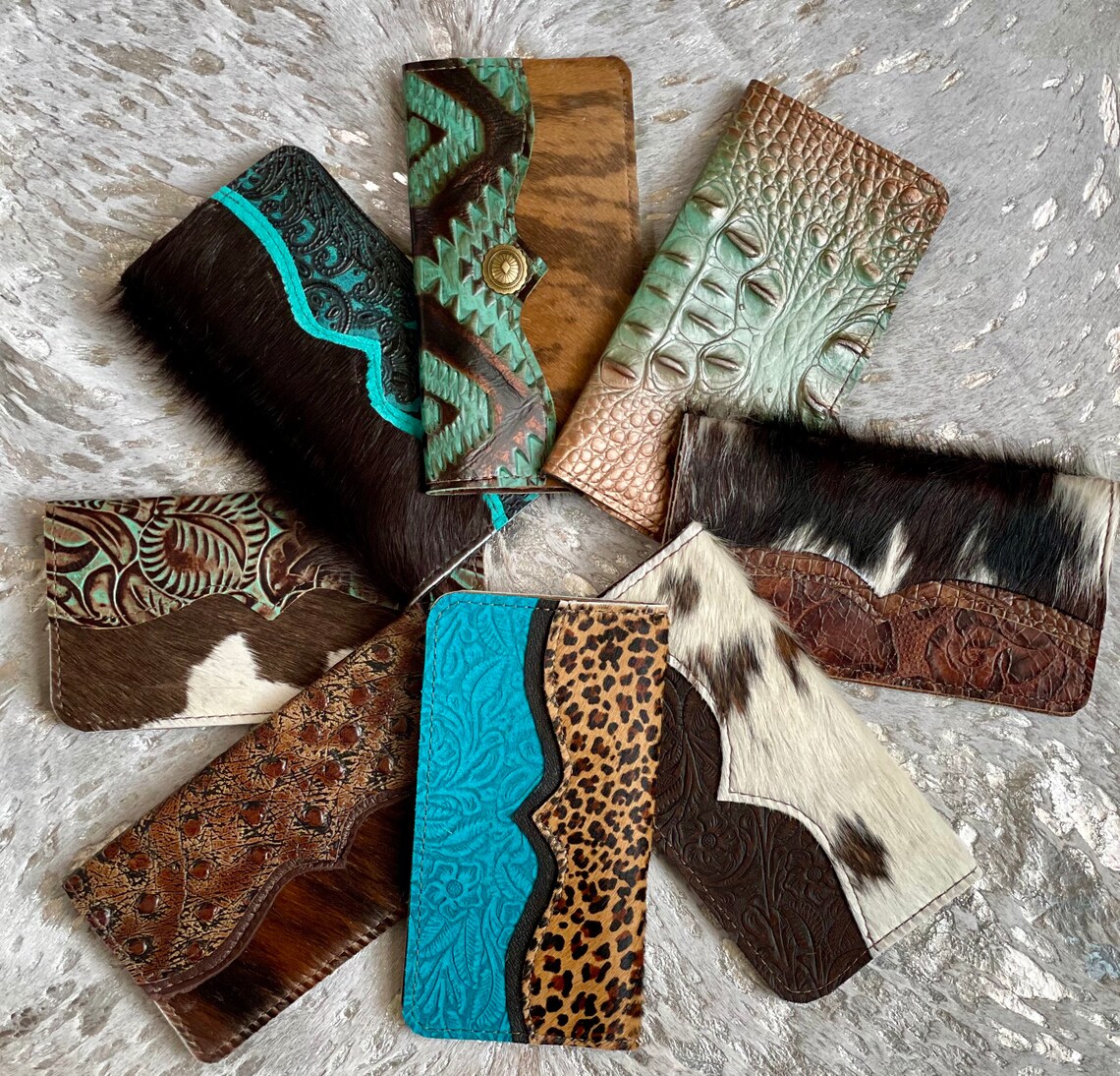 CowhideLeather Checkbook Covers cowhide wallet western Etsy