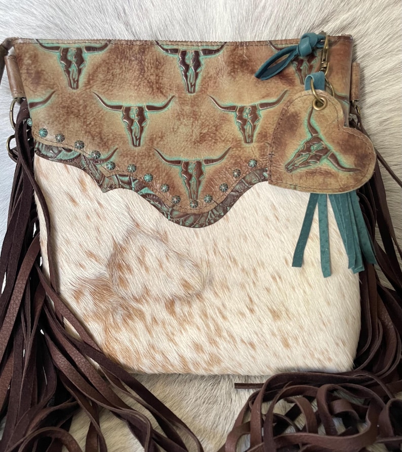Cowhide and Leather Purse Charms-Heart Key Chains-Zipper pull Accessory image 8