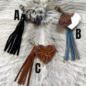 Cowhide and Leather Purse Charms-Heart Key Chains-Zipper pull Accessory image 2