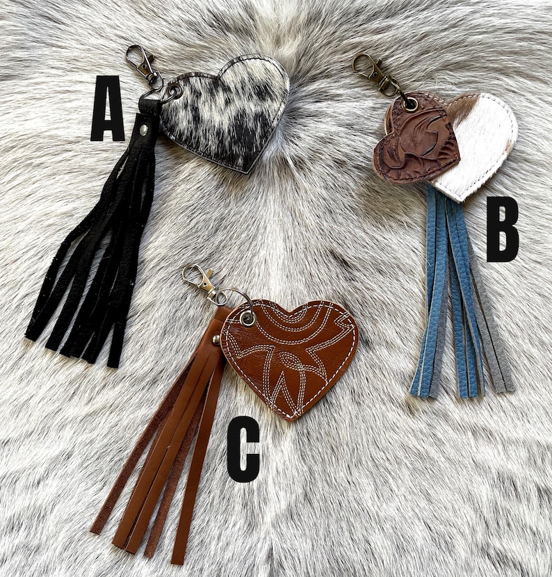 Cowhide and Leather Purse Charms-Heart Key Chains-Zipper pull Accessory image 2