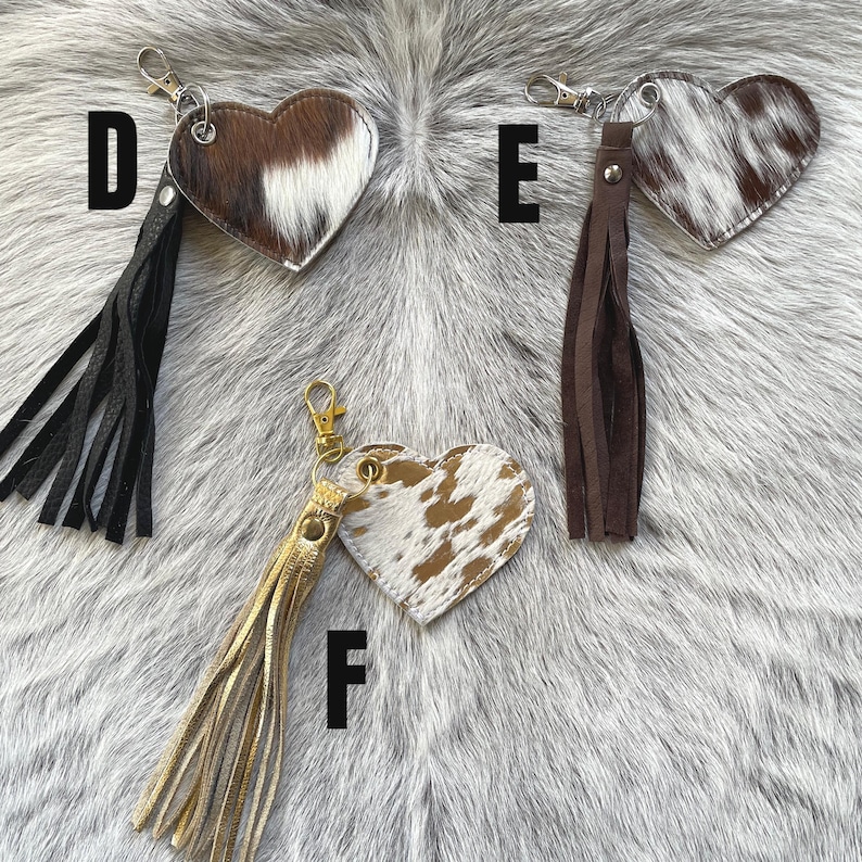 Cowhide and Leather Purse Charms-Heart Key Chains-Zipper pull Accessory image 4