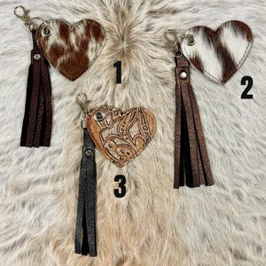 Cowhide and Leather Purse Charms-Heart Key Chains-Zipper pull Accessory image 3