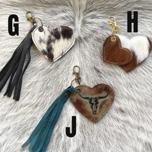 Cowhide and Leather Purse Charms-Heart Key Chains-Zipper pull Accessory image 6