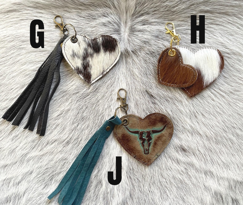 Cowhide and Leather Purse Charms-Heart Key Chains-Zipper pull Accessory image 6