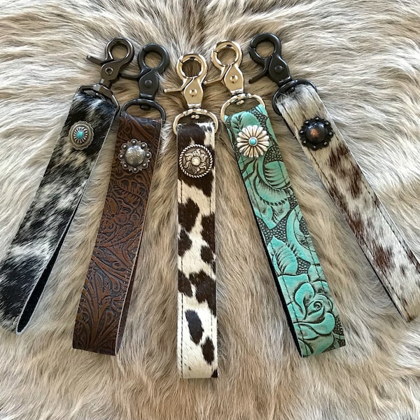 Key Chains, Wristlet Straps, Camera Strap, Cowhide, leather, concho