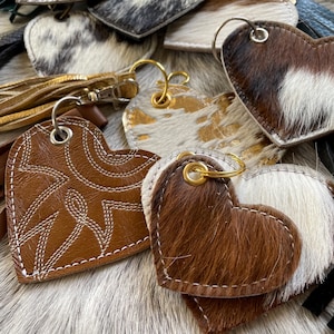 Cowhide and Leather Purse Charms-Heart Key Chains-Zipper pull Accessory image 1
