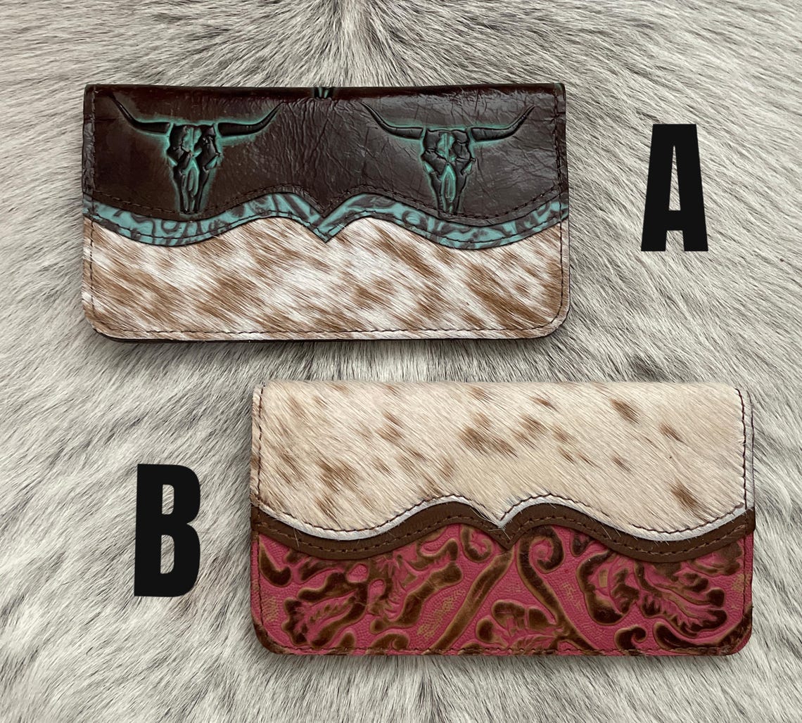 Western Checkbook-credit Card Cover- Deluxe Wallet-cowhide-leather - Etsy