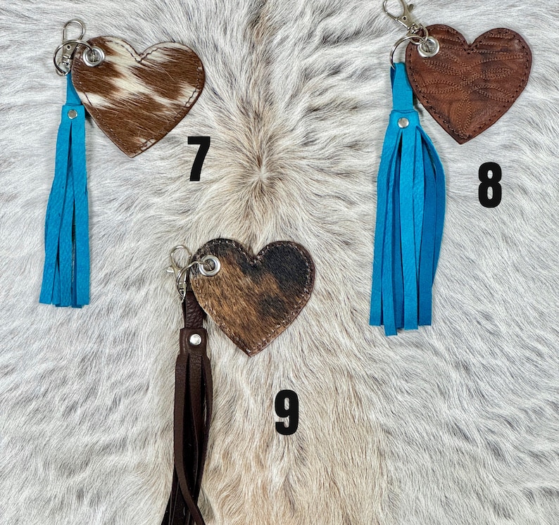 Cowhide and Leather Purse Charms-Heart Key Chains-Zipper pull Accessory image 7