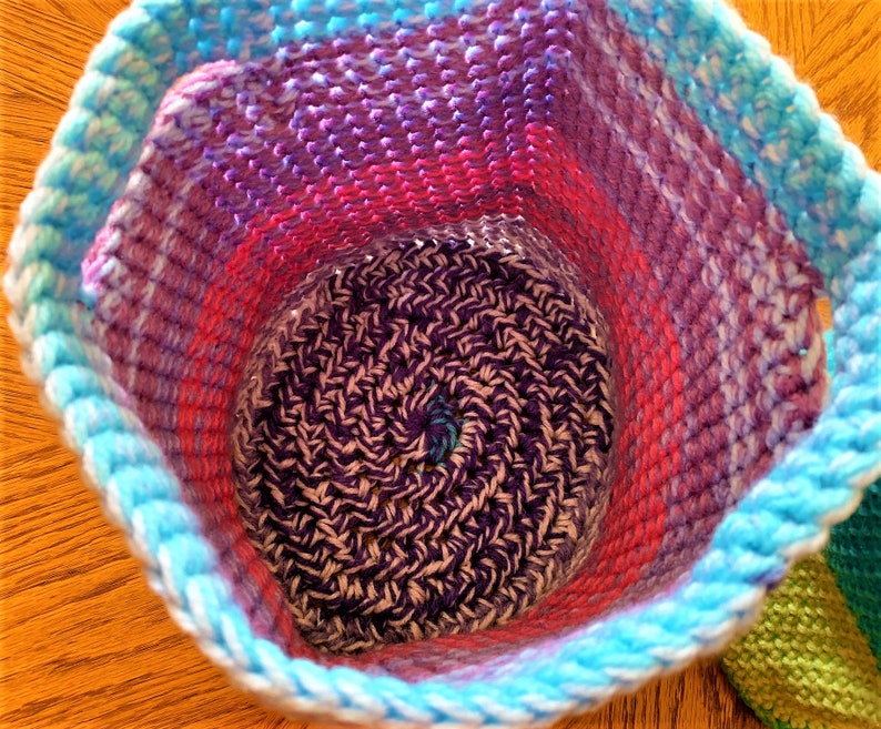 Set of 2 Crochet Baskets With Handles, Colorful Crochet Baskets