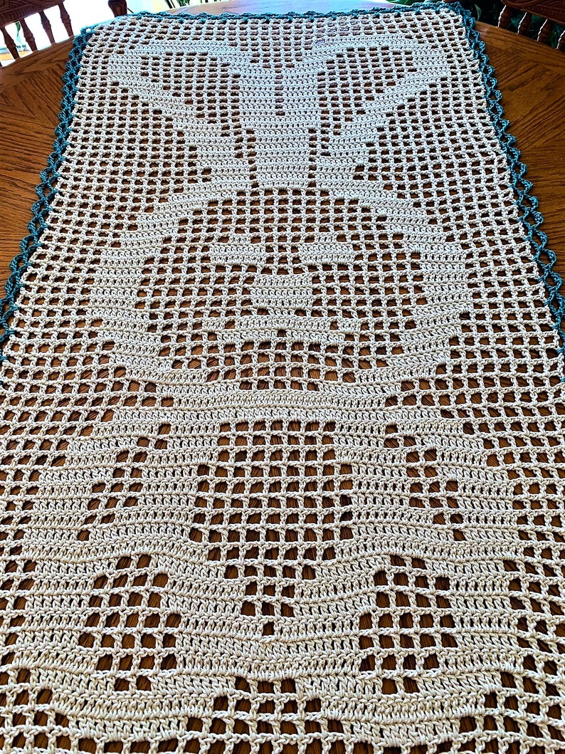 Crocheted Table Runner, Filet Bunny Table Runner, Home and Table Décor ...