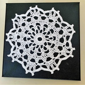 Crochet Doily Art, Wall Art, Home Décor, Crochet Wall Décor, Vintage Style Doilies on painted Canvas, 10&quot; x 10&quot; Doily Wall Art