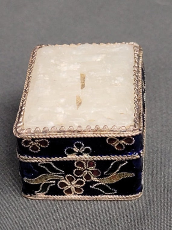 Carved Top Blue Cloisonné  Enamel Trinket Box - image 4