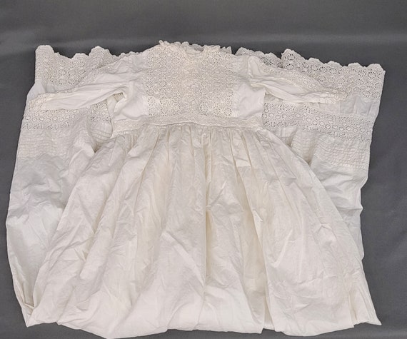 Victorian Cotton Lace Infant Christening Gown - image 1