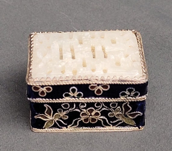 Carved Top Blue Cloisonné  Enamel Trinket Box - image 1