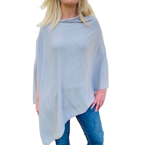 Women&#39;s Gray Cotton Pullover Poncho, One Size Fits Most, Ladies Elegant Knitted Shawl Sweater European Game Day Gift For Her, #60008