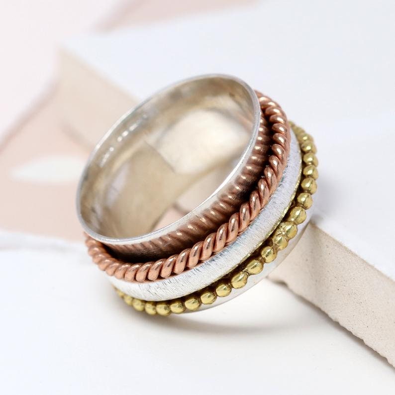 Anxiety Ring Unique Silver Copper Brass Spin Ring Boho Ring Worry Ring Silver Commitment Ring Meditation Ring Cool Gift For Her A0088