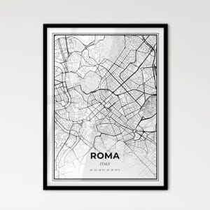 Rome Italie - Plan de la ville de style scandinave pour une décoration intérieure moderne - Poster en noir et blanc