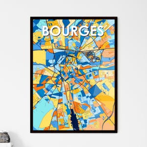 BOURGES, FRANCE - Affiche vibrante de carte d'art | Décoration murale unique | Cadeau personnalisable pour les intérieurs de maison élégants !