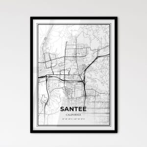 Santee, California: Mapa de la ciudad de estilo escandinavo para una decoración moderna del hogar