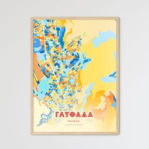 Carte artistique de Glyfada Grèce couleurs côtières Γλυφαδα Ελλαδα plan de la ville - affiche personnalisable ou téléchargement numérique