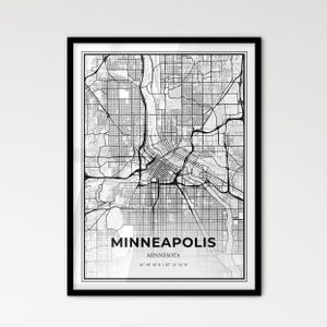 Minneapolis Minnesota - Stadtplan im skandinavischen Stil für das moderne Wohndekor - schwarz und weiß Poster
