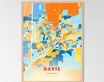 Colorful DAVIS CALIFORNIA Blue Orange Fine Art Print, Davis Usa Two-toned Creative Hometown City Poster, a perfect gift.