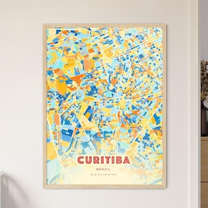 Carte artistique couleurs côtières de Curitiba, Brésil, carte de la ville de Curitiba, Brésil - affiche personnalisable ou téléchargement numérique