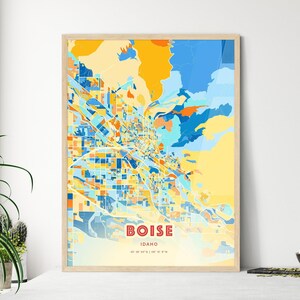 Mapa artístico de colores costeros de Boise, Idaho, mapa de la ciudad de Boise, EE. UU. - Impresión de póster personalizable, enmarcada o en dibond de aluminio