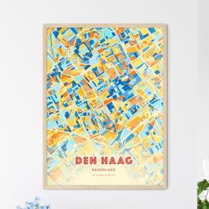 Carte artistique de La Haye aux Pays-Bas couleurs côtières, carte de la ville de La Haye, Pays-Bas, impression poster personnalisable ou téléchargement numérique