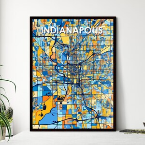 Affiche de carte artistique d'Indianapolis : décoration murale unique pour la maison, cadeau personnalisable pour toutes les occasions !