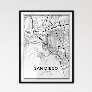 San Diego Kalifornien - Stadtplan im skandinavischen Stil für das moderne Wohndekor - schwarz-weiß Poster
