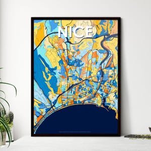 Affiche de carte artistique vibrante de NICE FRANCE - Superbe décoration murale parfaite pour la personnalisation | Cadeaux uniques !