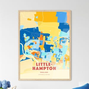 Carte artistique couleurs côtières de Littlehampton en Angleterre, carte de la ville de Littlehampton en Angleterre - affiche personnalisable ou téléchargement numérique