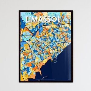 Limassol Zypern Art Map - Lebendiges Wanddekor-Poster, Einzigartiges Geschenk für Haus-Innenraum, Perfekt für Jeden Raum!