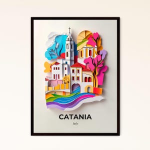 Catania, Italien - Scherenschnitt einer Stadt mit Kirche – Fine Art Print, personalisierbar