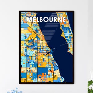 Mappa artistica di Melbourne, Florida - Stampa vivace e colorata per decorazioni murali uniche / Regali personalizzabili - Perfetto accessorio per la casa!