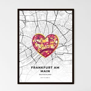 FRANCFORT ALLEMAGNE - Carte du lieu où tout a commencé - Choisissez l'un des trois styles proposés - Poster personnalisable, cadeau personnalisé