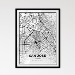 San Jose Kalifornien - Stadtplan im skandinavischen Stil für modernes Wohndekor - schwarz-weiß Poster