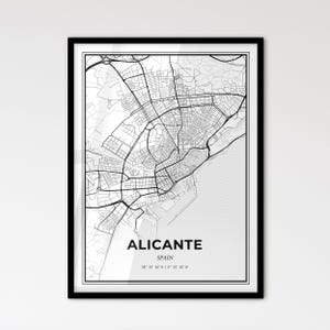 Alicante, España - Mapa de la ciudad de estilo escandinavo para una decoración moderna del hogar - Póster en blanco y negro