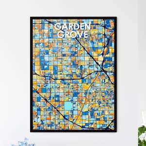 Póster del mapa artístico de Garden Grove, California: decoración de pared vibrante / regalo único para los amantes del diseño de interiores