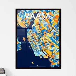Affiche de carte artistique de VAASA, FINLANDE - Décoration murale colorée vibrante, idée cadeau unique pour la maison ou une occasion spéciale !
