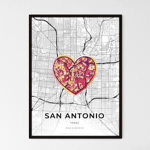 Mapa mínimo de San Antonio com ícone colorido - Escolha um dos três estilos - Impressão de pôster personalizável, presente personalizado