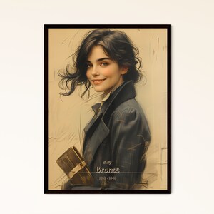 Emily, Brontë, 1818 - 1848, Ein Plakat einer Frau, die mit einem Buch lächelt - Menschen, die Geschichte | Personalisierbar