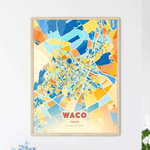 Mapa artístico de colores costeros de Waco, Texas, mapa de la ciudad de Waco, EE. UU. - Impresión de póster personalizable o descarga digital