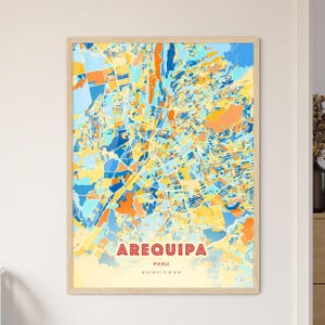 Mapa de arte com cores costeiras de Arequipa, Peru, mapa da cidade de Arequipa, Peru - pôster personalizável, impressão ou download digital