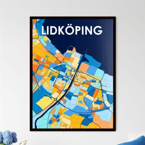 Affiche de carte artistique LIDKÖPING SUÈDE - Impression décoration intérieure vibrante, idée cadeau unique pour toutes les occasions, trésor personnalisable