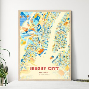Jersey City New Jersey Küstenfarben Kunst Karte, Jersey City USA Stadt Karte - personalisierbar Poster Druck oder digitaler Download