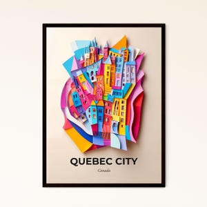 Vivid Quebec City, Canada - a colorful city is cut out of paper – Fine Art Print, Customizable